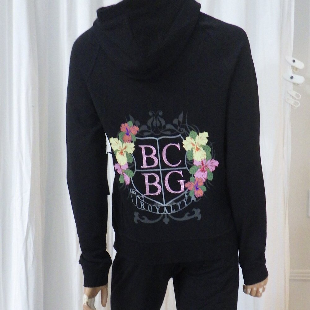 NWT BCBG sz MED, LG, XL 95% cotton PASTEL FLORAL & BLACK 2 PC TRACKSUIT - Picture 4 of 16